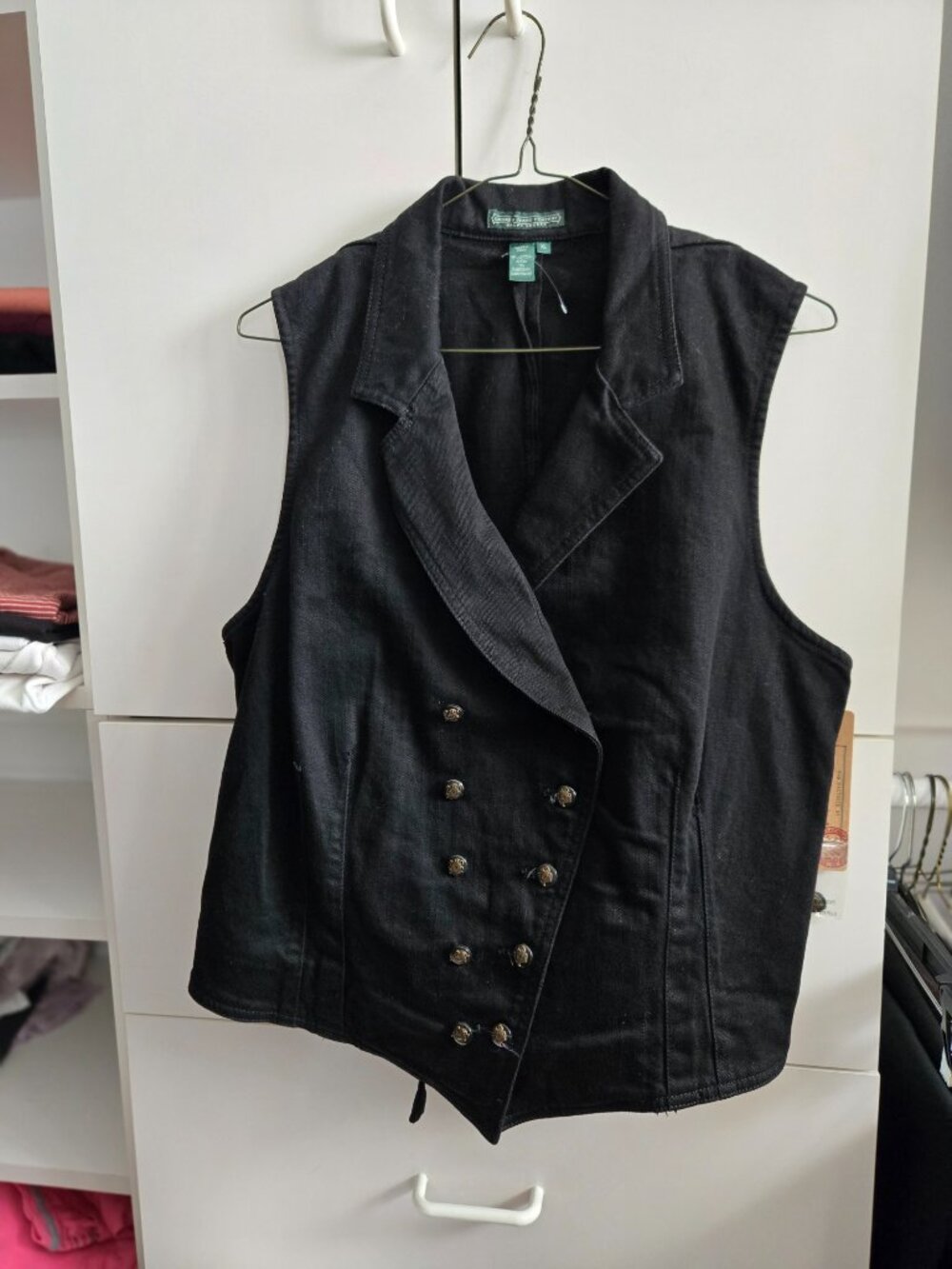 NWT Ralph Lauren Denim Vest - Black Denim/Double Breasted Logo Buttons - Size XL